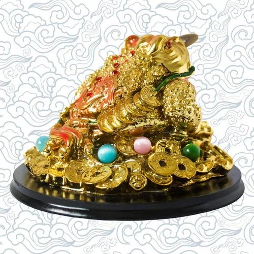 Vista 2 de Feng Shui Dinero Rana Estatua Sapo Tres Patas Rana Figuritas en monedas chinas Lingote de oro Dijes de Buena Suerte Lucky Fortune Wealth Decoración