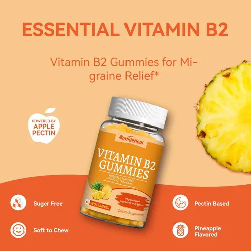 Vista 4 de Gomitas de vitamina B2, suplemento de riboflavina de 400 mg con magnesio para adultos, gomitas B2 para alivio de la migraña* y apoyo del sistema