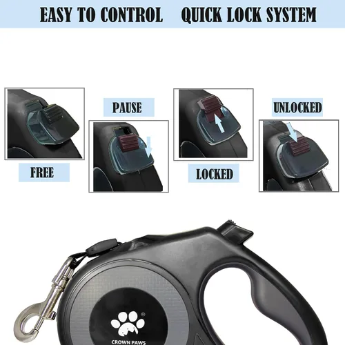 Vista 9 de Correa retráctil de 16 pies para perros extra grandes de hasta 130 libras, cinta de nailon sin enredos, color negro Dan24 XL