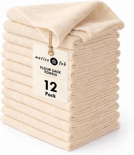 Vista 30 de Native Fab Toallas de Cocina de Algodón 100% Beige - 16x26 pulgadas - Juego de 12 - Toallas de Platos con Tejido de Canasta a Rayas para Limpiar