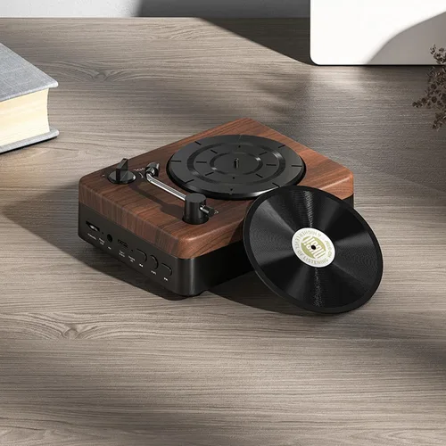 Vista 9 de Docooler Altavoz Bluetooth retro, reproductor de discos de vinilo, receptor Bluetooth integrado y altavoces estéreo, altavoces Bluetooth portátiles