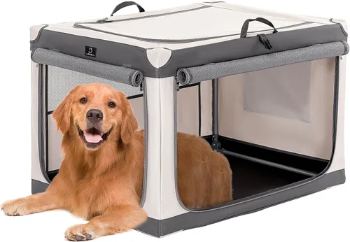 Vista 21 de Jaula suave de 36 pulgadas para perros grandes, perrera de viaje portátil con cremalleras bloqueables, base impermeable, funda lavable, marco