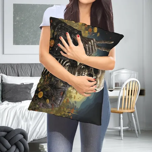 Vista 5 de Funda de almohada divertida de calavera de Halloween de 12 x 20 pulgadas, funda de almohada rústica de Halloween con cremallera oculta, suave