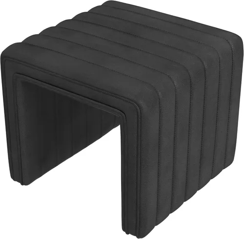 Vista 5 de Spatial Order Modern Channel - Otomana copetuda Decoración del hogar Spatial Order Otomana para sala de estar y dormitorio, piel sintética negra