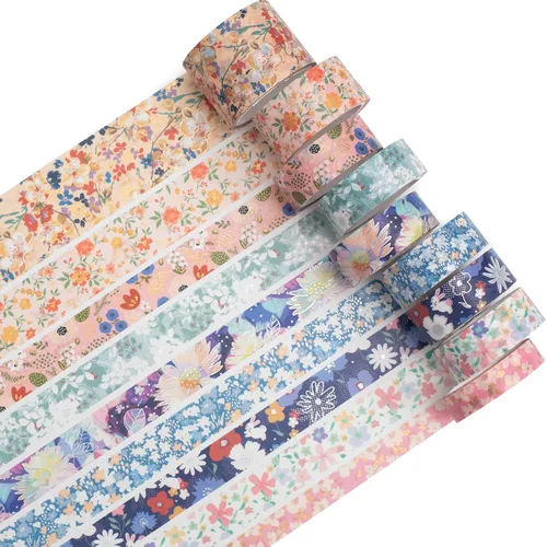 Vista 3 de YUBBAEX Mystic Gold Washi Tape Set - Cinta adhesiva decorativa ancha de lámina plateada para artes, manualidades DIY, suministros para diarios