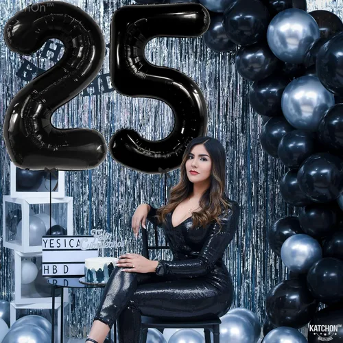 Vista 7 de KatchOn, Globo negro del número 25 de 40 pulgadas, globo de aluminio de Mylar del número 25 para decoraciones de feliz cumpleaños, globos del número