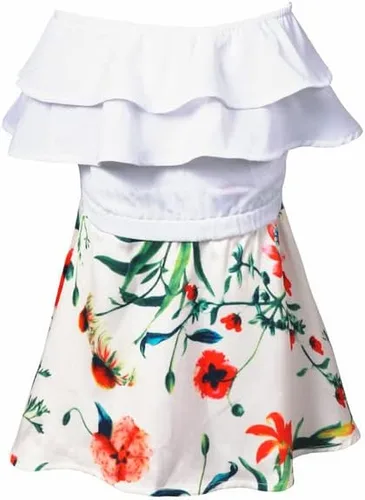 Vista 8 de Mommy and Me - Vestidos largos casuales con hombros descubiertos y volantes en capas con estampado floral a juego
