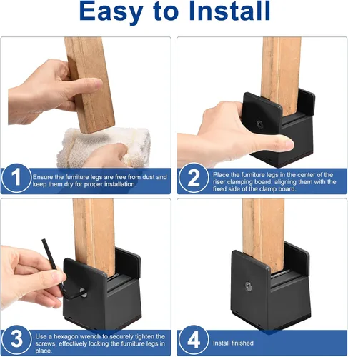 Vista 5 de uxcell Elevadores de cama de 2 pulgadas con abrazadera de tornillo ajustable, 4 elevadores de muebles para cama, escritorio, sofá, mesa, apto