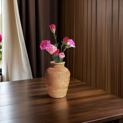Vista 6 de Jarrón de ratán rústico para plantas, cesta de flores secas, maceta de hierba marina para el hogar, mesa de boda, centros de mesa, decoración