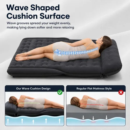 Vista 6 de Cama inflable para colchón de aire SUV, cama de campamento de viaje de doble cara (gris)