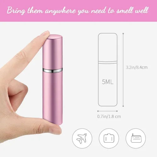 Vista 2 de Tessco for you 21 piezas de botellas de perfume con atomizador de 5 ml, mini atomizador pulverizador para perfume, recargable a granel con bomba