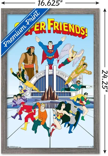 Vista 3 de Trends International DC Comics Super Friends - Póster de pared del equipo, 22.4 pulgadas de largo x 14.7 pulgadas, versión enmarcada de madera