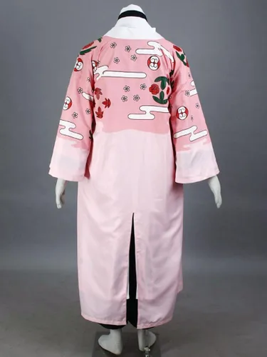 Vista 5 de ZNZXYCOS Disfraz de cosplay de Kyoraku Shunsui Captain para hombre, color rosa y negro, kimono para Halloween