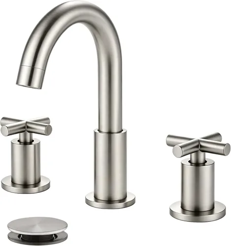 Vista 10 de gotonovo Grifo de baño de 3 agujeros de 8 pulgadas, grifo de tocador para fregadero de baño, 2 manijas cruzadas, lavabo de montaje en cubierta