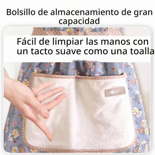 Vista 3 de Delantales de 3 piezas para mujer con bolsillos, delantales florales de cocina, delantal de algodón resistente al agua con correa ajustable
