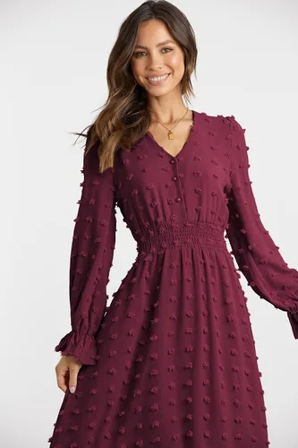 Vista 5 de MASCOMODA Vestido largo para mujer, manga larga, cuello en V, lunares suizos, bohemio, fruncido, cintura alta, acampanado, con escalonados, vestidos