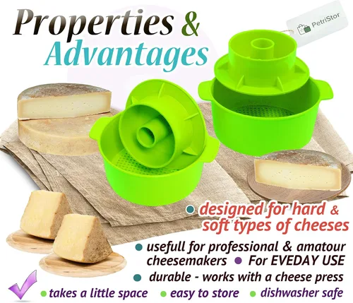 Vista 7 de Molde para queso con seguidor de pistón de color verde - Suministros de elaboración de queso - Molde para Queso Casero - Molde para Queso Casero