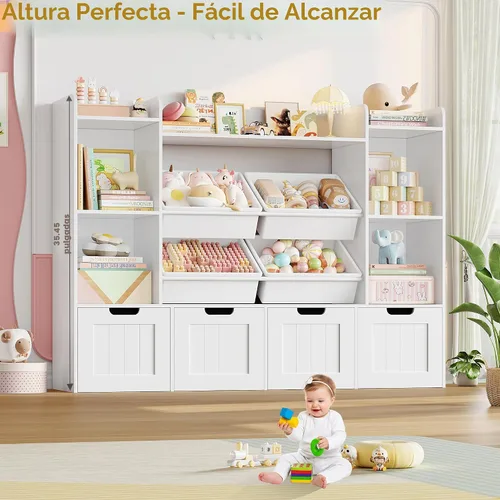 Vista 3 de Organizador de almacenamiento de juguetes, Organizador de juguetes con 4 cajones móviles y 4 contenedores de cajas, Organización de almacenamiento