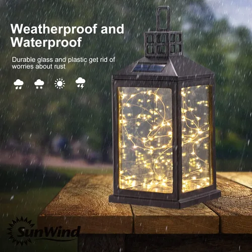 Vista 2 de Luces de Farol Solar para Exteriores SUNWIND Lámpara de Mesa Solar Impermeable Iluminación Colgante con 40 LEDs Blancos Cálidos para Decoración