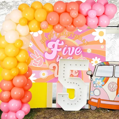 Vista 5 de Cheereveal Five is a Vibe - Decoraciones de fiesta de cumpleaños, Groovy Kit de guirnalda de arco de globos de 5º cumpleaños – Globo de aluminio