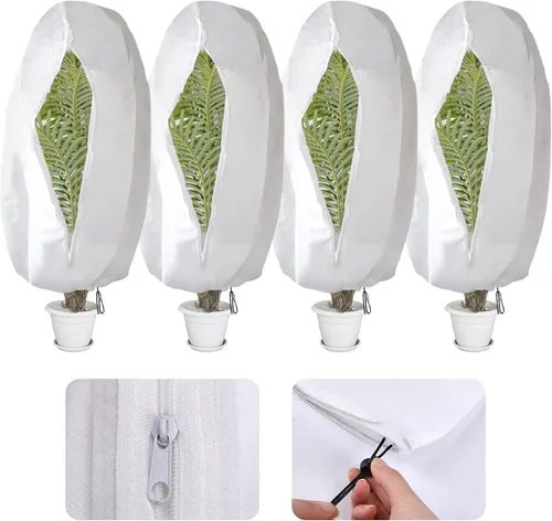 Vista 8 de Alpurple Paquete de 3 cubiertas de invierno con cordón para plantas, bolsas cálidas de protección para plantas, 47 x 31.5 pulgadas, manta de tela