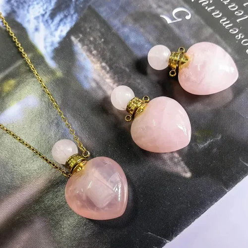 Vista 9 de Perfume Bottle Necklace Heart Shape, Amethyst Necklace Healing Crystal for Women, Essential Oil Diffuser Bottle Necklace Jewelry for Liquid