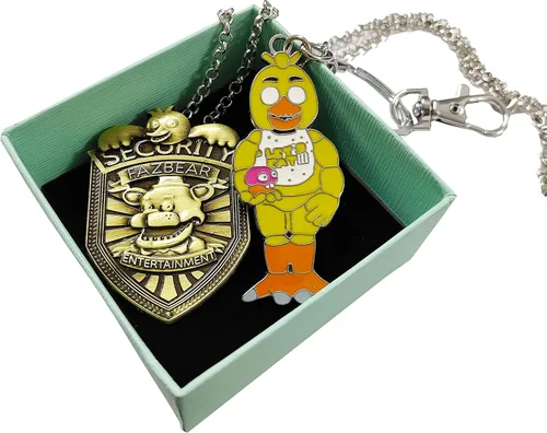 Vista 3 de FNAF - Pin de metal con insignia de seguridad, collar con colgante Freddy Fazbear, Chika, Bonnie, Five Nights at Freddy Cosplay, pines de seguridad