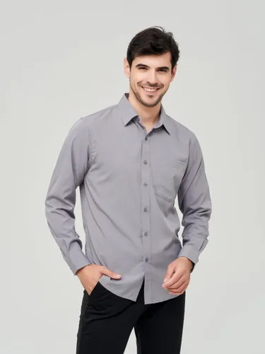Vista 45 de corfty Camisa de vestir de manga larga para hombre, ajuste regular, elástica, sin arrugas, casual, con botones