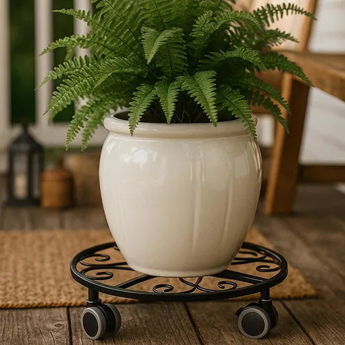 Vista 7 de Pack de 3 organizadores para plantas con ruedas de alta resistencia de 13.5 pulgadas, soporte metálico con ruedas, plataforma rodante para plantas