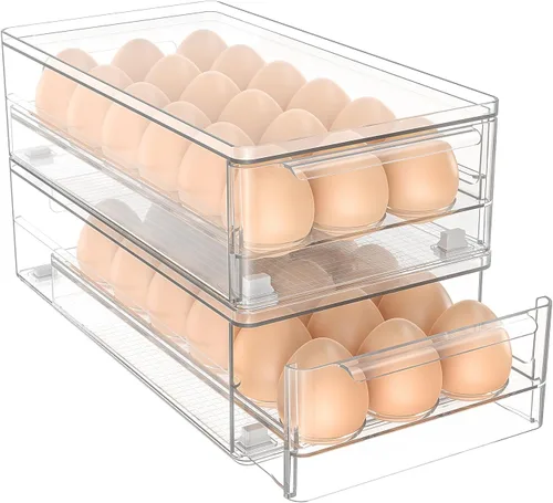Vista 7 de Organizador de cajones de huevos para nevera, soporte transparente para 18 huevos con patas antideslizantes Fits all standard refrigerators