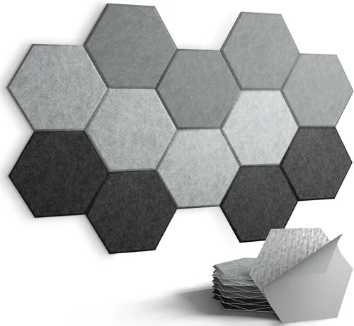 Vista 26 de Paquete de 12 paneles acústicos de pared insonorizados de 14 x 12 x 0.4 pulgadas, paneles absorbentes de sonido con autoadhesivo, tablero de fieltro