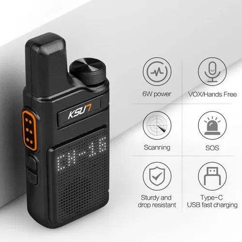 Vista 2 de KSUN Walkie Talkies con auricular y micrófono 22 canales resistente a las caídas, mini pantalla de largo alcance VOX 4000mAh batería recargable