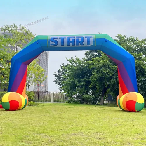 Vista 8 de Línea de meta inflable del arco iris del comienzo los 20ft con el ventilador de 240W, arco inflable al aire libre para el comercio publicitario