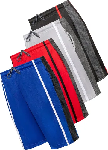 Vista 2 de Pantalones cortos deportivos para hombre con bolsillos, pantalones cortos de entrenamiento para gimnasio, rendimiento activo, paquete de 4