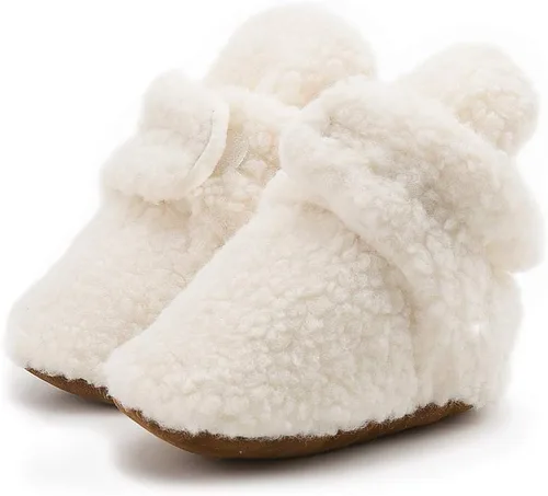 Vista 3 de Bellocasa Botines de forro polar para bebés, niños y niñas, pantuflas antideslizantes con agarre suave, zapatos de calcetín para recién nacidos