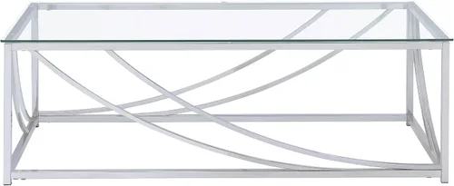 Vista 4 de Coaster Home Furnishings Lille - Mesa auxiliar rectangular con parte superior de vidrio transparente, base cromada y detalles curvos - Sala de estar