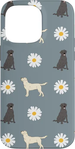 Vista 21 de Labrador Retriever y Daisy Flower Pattern - Carcasa para iPhone 17, color azul polvoriento