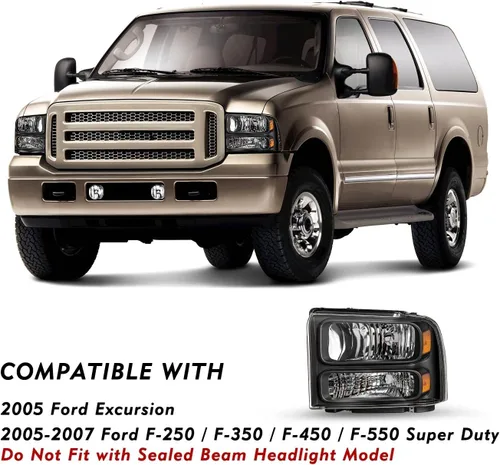 Vista 4 de TUSDAR Juego de montaje de faros delanteros para Ford F250 F350 F450 F550 Super Duty 2005-2007 / Ford Excursion 2005 lado del conductor