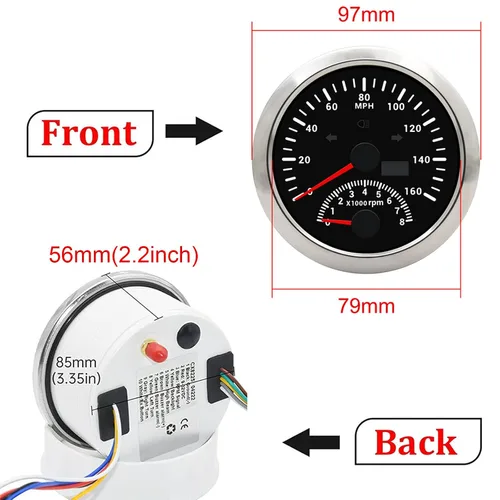 Vista 3 de KAOLALI Velocímetro GPS de 3.346 in 0-160MPH con tacómetro calibre 0-8000RPM para coche, barco, motocicleta, camión, medidor de velocidad