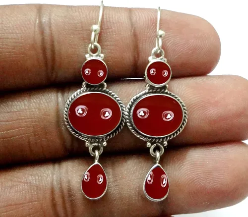 Vista 16 de Pendientes colgantes de plata esterlina fina para mujeres y niñas, aretes colgantes de piedras preciosas auténticas, aretes colgantes de gota