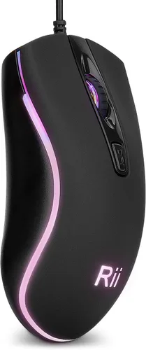 Vista 4 de Rii RM105 Mouse con cable mouse de computadora con retroiluminación RGB colorida niveles de 2400 DPI agarre cómodo óptico ergonómico ratones