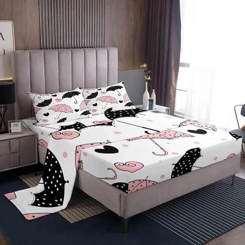 Vista 17 de Erosebridal Juego de sábanas de fresa, tamaño individual, diseño de fresa rosa para niñas y niños, sábana bajera ajustable de frutas tropicales