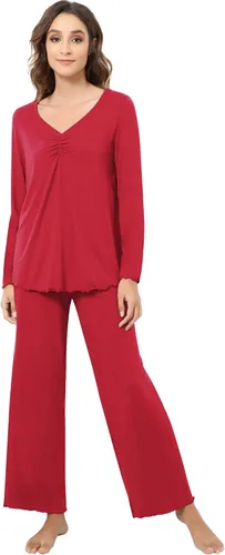 Vista 70 de NACHILA Women's Pajamas Set-Viscose Made from Bamboo, Long Sleeve Sleepwear Top with Pants Comfy Pajama Soft 2 Piece Pjs B-aqua Green