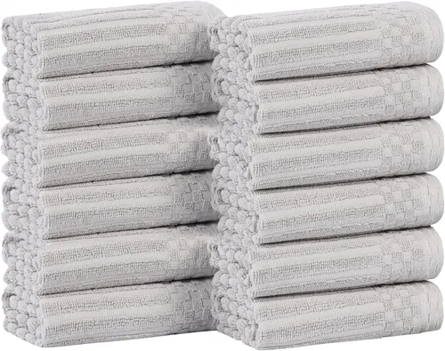 Vista 170 de Superior Juego de 6 toallas de algodón sólido y acanalado, toallas de cara de 13 x 13 pulgadas, toallas de mano de 16 x 28 pulgadas, toallas de baño