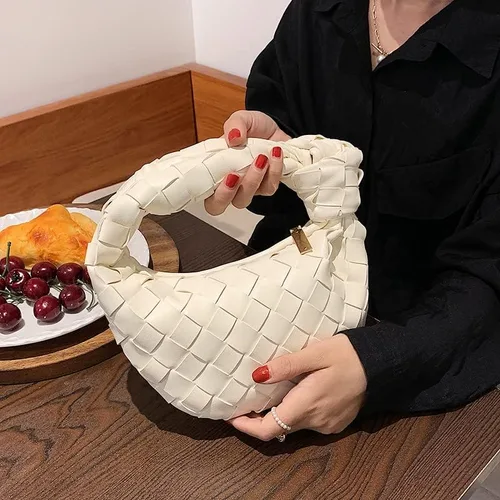 Vista 3 de Bolso de mano anudado, de piel sintética tejida, de diseñador para mujer