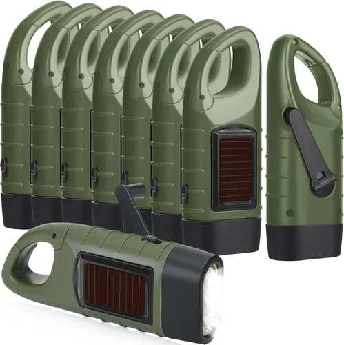 Vista 10 de Leelosp - Linterna solar de emergencia con manivela, 2 unidades, color verde militar Rechargeable Dynamo Flashlight, Wind up for Outdoor Hiking