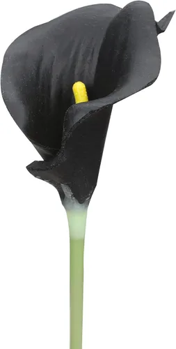 Vista 2 de Duovlo Ramo de 20 lirios de cala para boda, ramo de flores artificiales de látex de tacto real para decoración de fiestas y hogar (Negro)