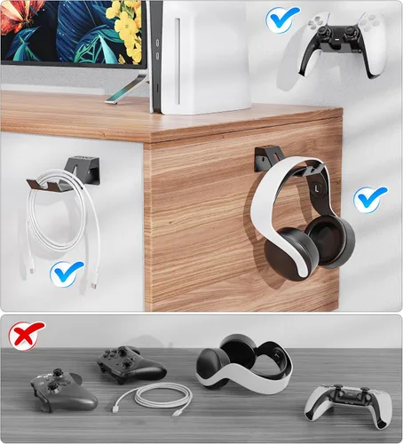 Vista 7 de OIVO Soporte de pared para controlador y auriculares, soporte plegable para auriculares, soporte para controlador de juegos, organizador
