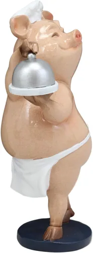 Vista 2 de Ebros Voluptuoso Bistro Chef Porkie The Pig con placa de servicio y cúpula Cloche Estatua de Hospitalidad para el hogar y la cocina, 7.75 pulgadas