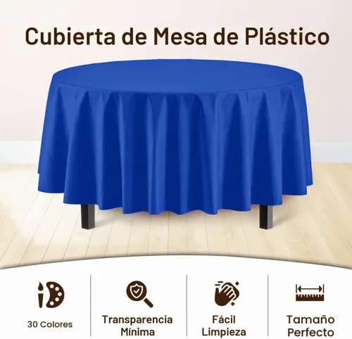 Vista 3 de Exquisite Paquete de 12 manteles redondos de plástico prémium de 84 pulgadas, color azul oscuro
